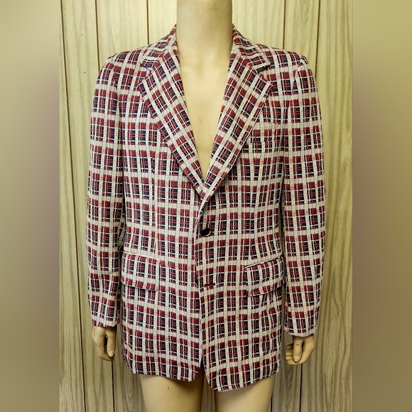1970s sport coat 40L red white blue poly